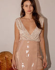 Rosy Brown Sequin Surplice Sleeveless Bodysuit