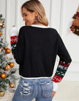 Black Sequin Drawstring Long Sleeve Sweater