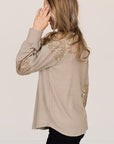 Gray Sequin Round Neck Long Sleeve T-Shirt