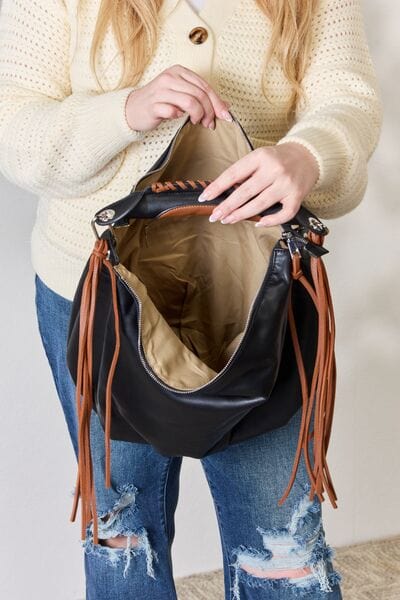 Dark Slate Gray SHOMICO Fringe Detail Contrast Handbag