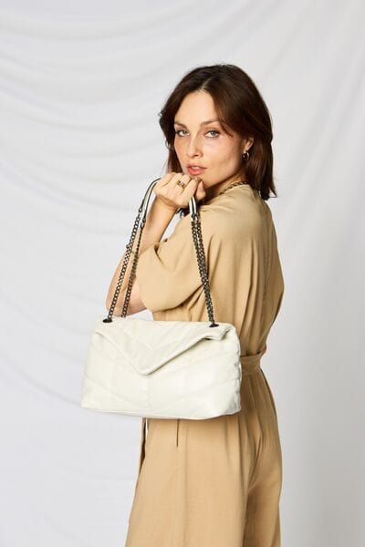 Light Gray SHOMICO PU Leather Chain Handbag