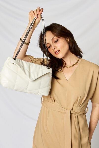 Light Gray SHOMICO PU Leather Chain Handbag