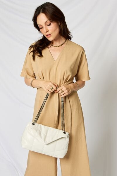 Light Gray SHOMICO PU Leather Chain Handbag