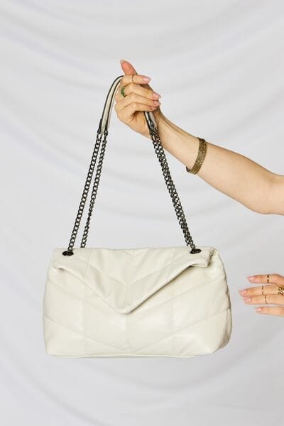 Light Gray SHOMICO PU Leather Chain Handbag