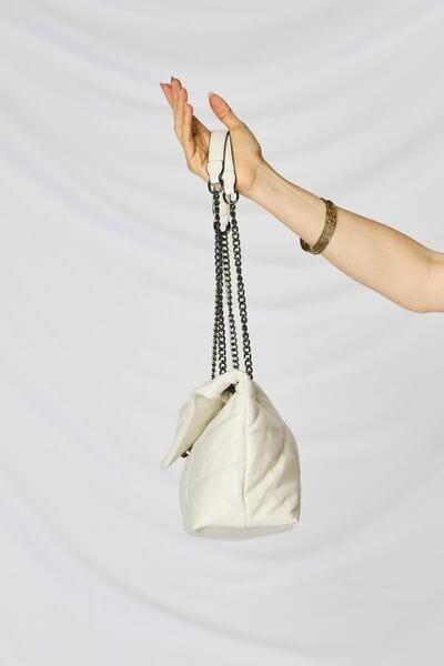 Light Gray SHOMICO PU Leather Chain Handbag