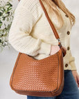 Light Gray SHOMICO Weaved Vegan Leather Handbag