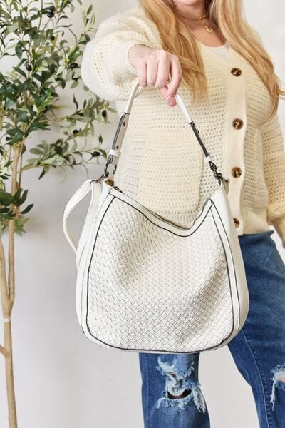 Light Gray SHOMICO Weaved Vegan Leather Handbag