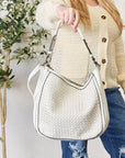 Light Gray SHOMICO Weaved Vegan Leather Handbag