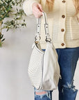 Light Gray SHOMICO Weaved Vegan Leather Handbag