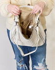 Light Gray SHOMICO Weaved Vegan Leather Handbag