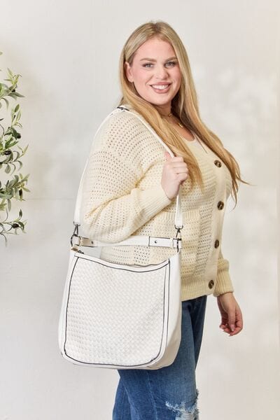 Light Gray SHOMICO Weaved Vegan Leather Handbag