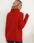 Firebrick Slit Turtleneck Dropped Shoulder Sweater