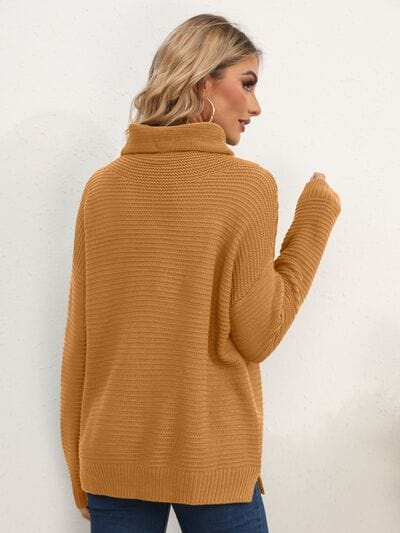 Sienna Slit Turtleneck Dropped Shoulder Sweater