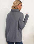 Light Gray Slit Turtleneck Dropped Shoulder Sweater