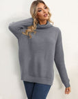 Light Gray Slit Turtleneck Dropped Shoulder Sweater