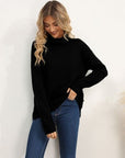 Antique White Slit Turtleneck Dropped Shoulder Sweater