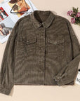 Dark Olive Green Snap Down Pocketed Collared Neck Jacket