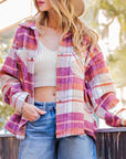 Gray Snap Up Plaid Collared Neck Jacket with Pocket