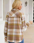 Gray Snap Up Plaid Collared Neck Jacket with Pocket