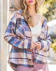 Gray Snap Up Plaid Collared Neck Jacket with Pocket