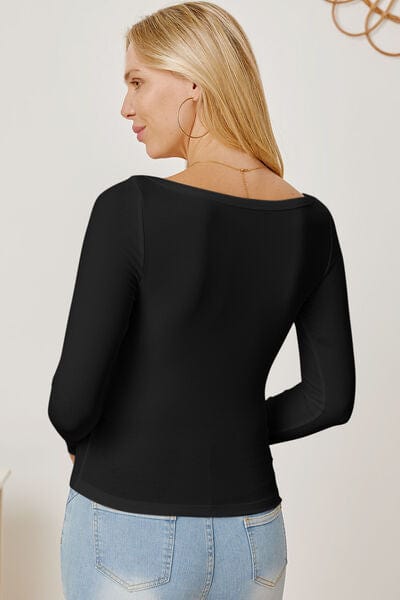 Black Square Neck Long Sleeve T-Shirt