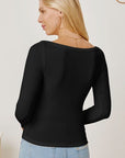 Black Square Neck Long Sleeve T-Shirt