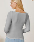 Gray Square Neck Long Sleeve T-Shirt