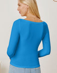 Steel Blue Square Neck Long Sleeve T-Shirt