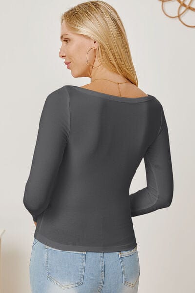 Dark Slate Gray Square Neck Long Sleeve T-Shirt