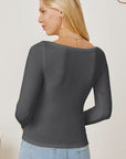 Dark Slate Gray Square Neck Long Sleeve T-Shirt