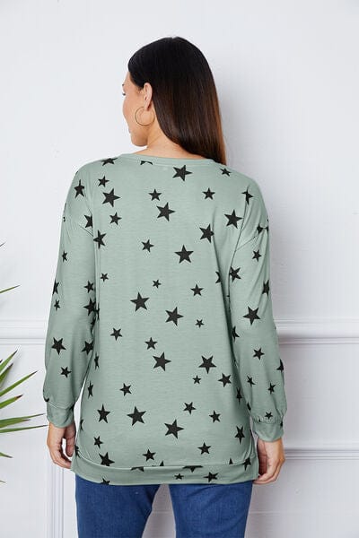 Light Gray Star Print Round Neck Dropped Shoulder Sweatshirt