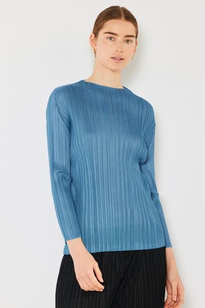 Light Gray Marina West Swim Pleated Long Sleeve Boatneck Top