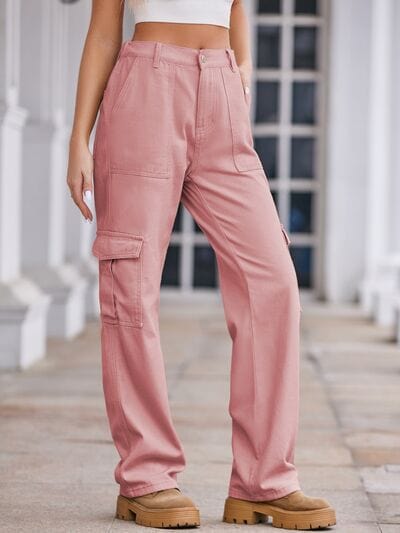 Rosy Brown Straight Denim Cargo Pants