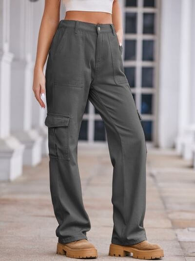 Gray Straight Denim Cargo Pants