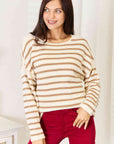 Light Gray Double Take Striped Boat Neck Sweater