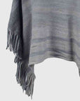 Slate Gray Striped Boat Neck Poncho with Fringes