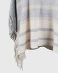 Light Gray Striped Boat Neck Poncho with Fringes