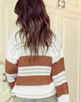 Light Gray Striped Drop Shoulder Lantern Sleeve Sweater