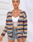 Light Gray Striped Long Sleeve Open Front Cardigan