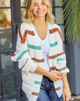 Gray Striped Open Front Dropped Shoulder Cardigan