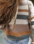 Dim Gray Striped Round Neck Dropped Shoulder Sweater