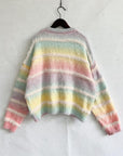 Light Gray Striped Round Neck Long Sleeve Sweater