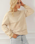 Gray Striped Round Neck Long Sleeve Sweatshirt