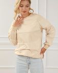 Light Gray Striped Round Neck Long Sleeve Sweatshirt