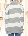 Light Gray Striped Turtleneck Long Sleeve Sweater