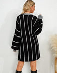 Black Striped V-Neck Long Sleeve Mini Dress