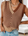 Rosy Brown Striped V-Neck Sweater Vest