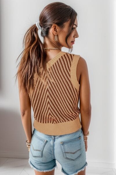 Gray Striped V-Neck Sweater Vest