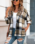 Gray Button Up Plaid Hooded Jacket