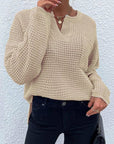 Gray Notched Long Sleeve Sweater